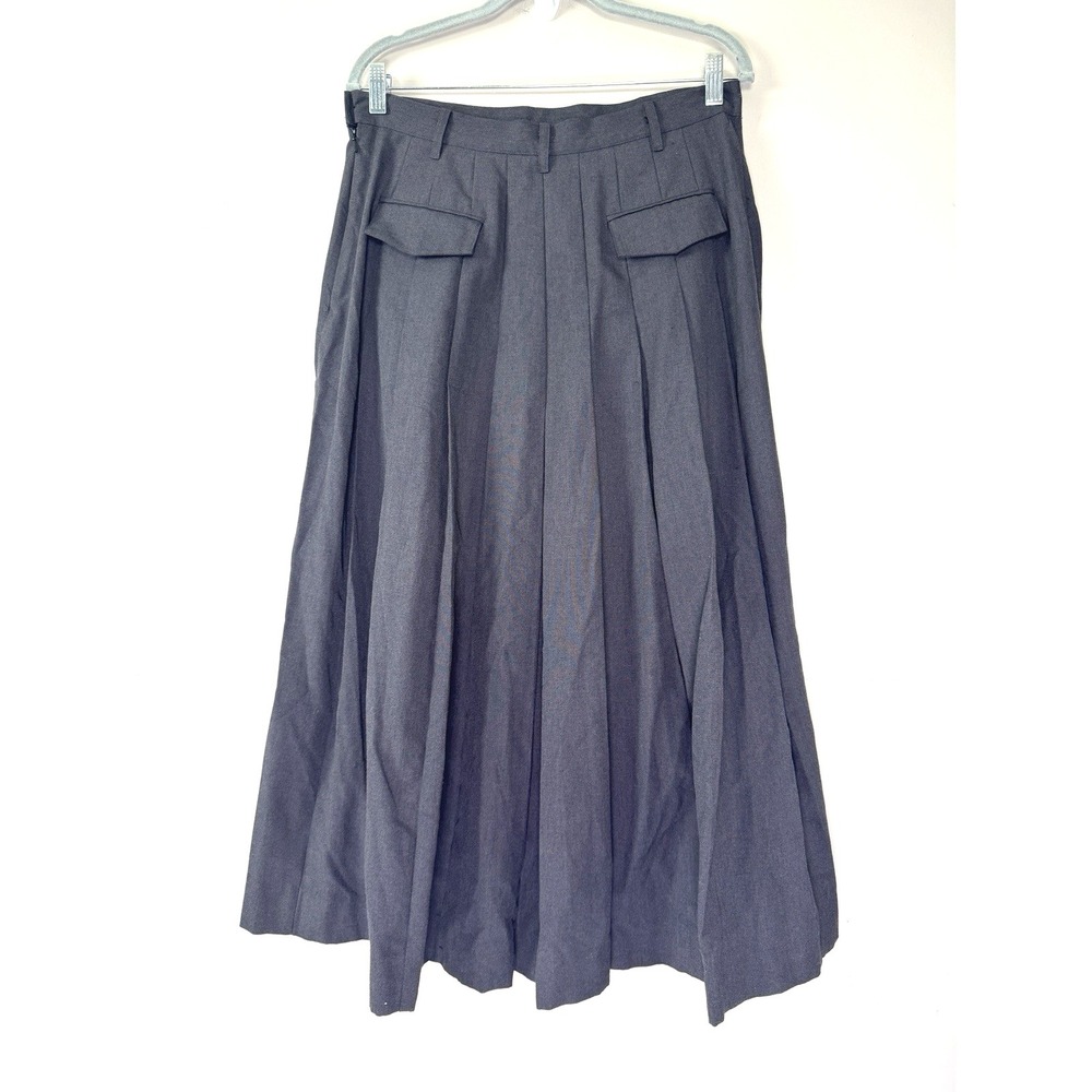 Vintage 90s Gray Back Pleated Midi Skirt 14 Dark Academia Whimsigoth Military - Picture 2 of 11